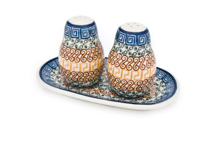 Athena Salt & Pepper Shakers with Tray Polish Pottery