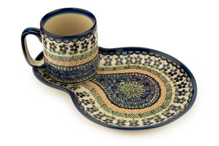Aztec Flower Breakfast Plate with Mug Polish Pottery
