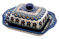 Aztec Flower Square Butter Dish Polish Pottery