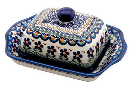 Aztec Flower Square Butter Dish Polish Pottery