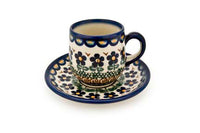 Aztec Flower Espresso Cup & Saucer Polish Pottery