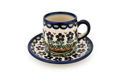 Aztec Flower Espresso Cup & Saucer Polish Pottery