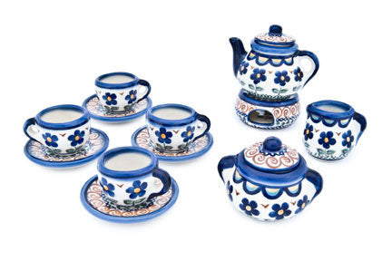 Aztec Flower Miniature Tea Set Polish Pottery