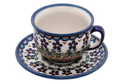 Aztec Flower Cup & Saucer Polish Pottery