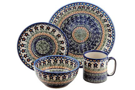 Aztec Flower 4 PC Place Setting - Service for 1 Polish Pottery