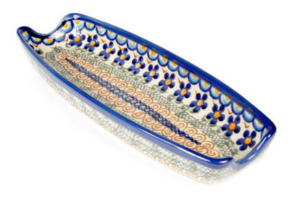 Aztec Flower Corn on the Cob Dish Polish Pottery