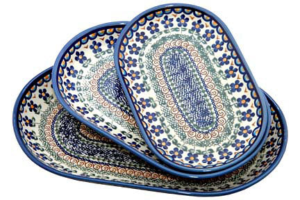 Aztec Flower 3 Piece Oval Server Set Polish Pottery