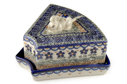 Aztec Flower Cheese Dish with Mouse Polish Pottery