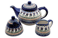 Aztec Flower 3 Piece Tea Set Polish Pottery