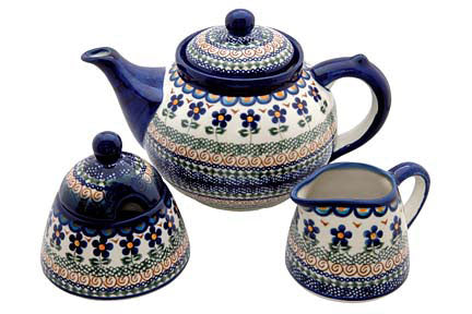 Aztec Flower 3 Piece Tea Set Polish Pottery