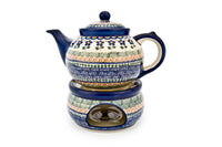 Aztec Flower Teapot with Warmer & Candle Holder Polish Pottery