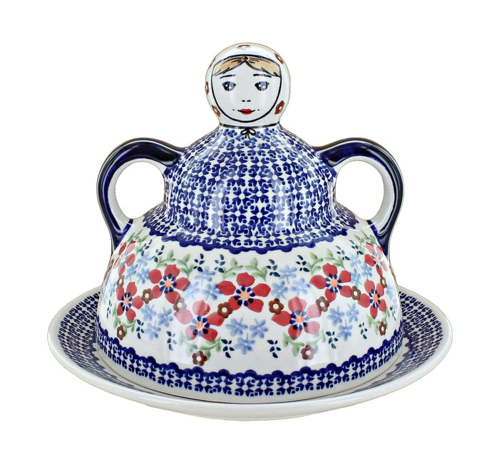 Polish Pottery Red Poppy Cheese Lady