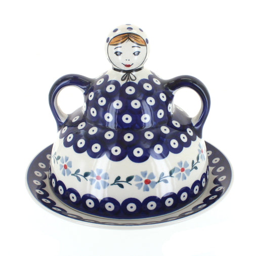 Polish Pottery Blue Violet Cheese Lady