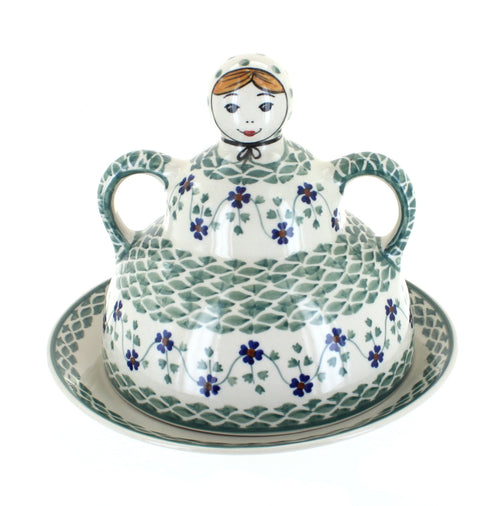 Polish Pottery Sage Floral Cheese Lady