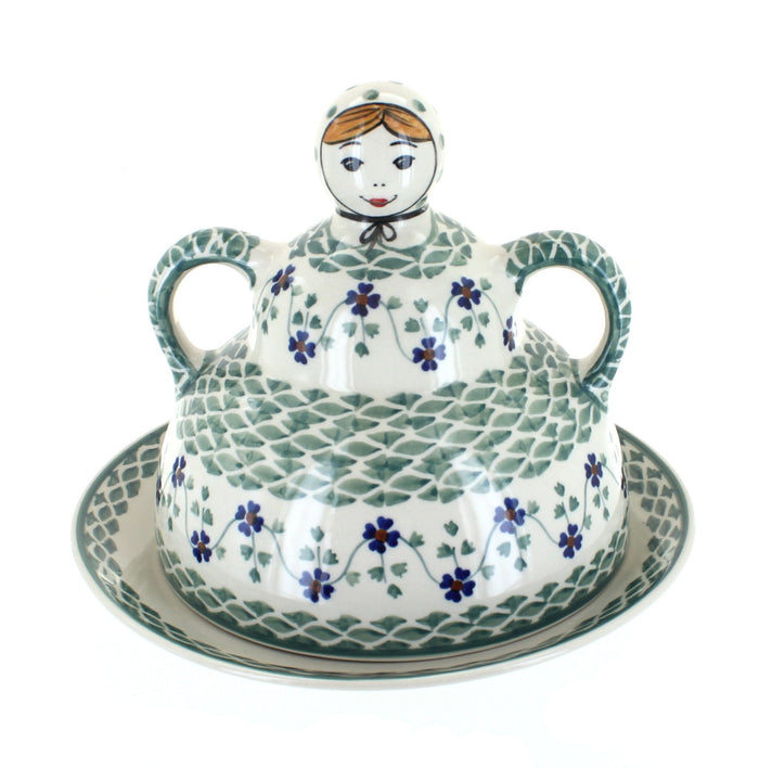Polish Pottery Sage Floral Cheese Lady