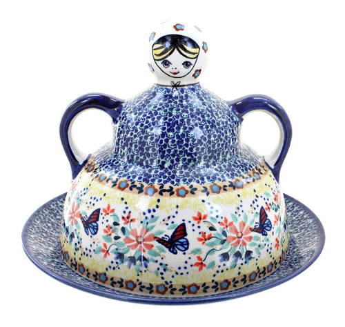 Polish Pottery Blue Butterfly Cheese Lady