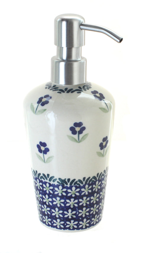 Polish Pottery Blue Daisy Soap Dispenser