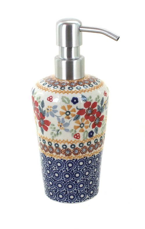 Polish Pottery Red Daisy Soap Dispenser