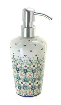 Polish Pottery Green Daisy Soap Dispenser