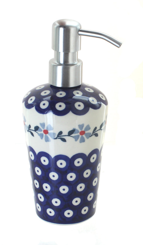 Polish Pottery Blue Violet Soap Dispenser