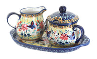 Polish Pottery Blue Butterfly Sugar & Creamer Set