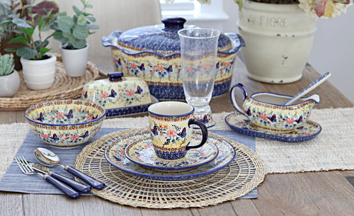 Blue Butterfly Cereal/Soup Bowl Polish Pottery