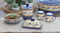 Blue Butterfly Berry Bowl with Plate Polish Pottery