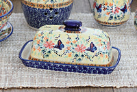 Blue Butterfly Butter Dish Polish Pottery