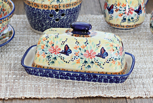 Blue Butterfly Butter Dish Polish Pottery