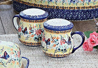 Blue Butterfly Salt & Pepper Shakers with Handles Polish Pottery