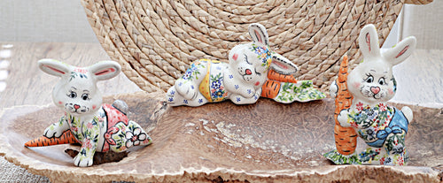 Baby Bunny Figurine Set Polish Pottery