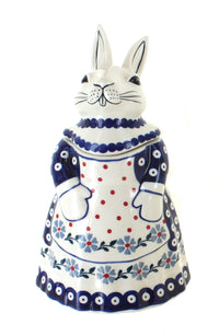 Polish Pottery Blue Violet Rabbit Cookie Jar
