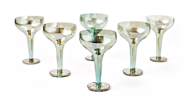 Baltic Green/Grey Iridescent Champagne Coupe - Set of 6