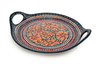 Jungle Flower Round Serving Tray with Handles Polish Pottery