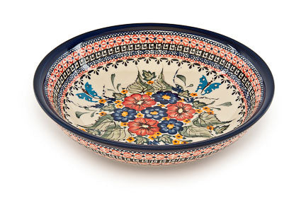 Floral Butterfly Large Salad Bowl Polish Pottery