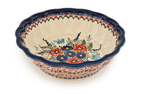 Floral Butterfly Large Scallop Bowl Polish Pottery