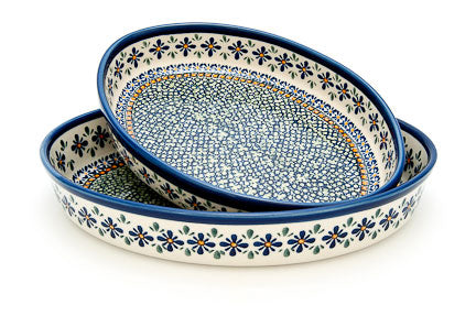 Mosaic Flower Oval Baker Set Polish Pottery