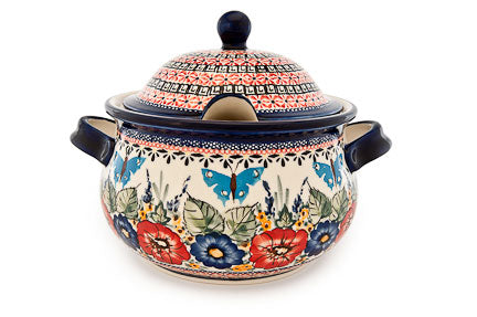 Floral Butterfly Soup Tureen Polish Pottery