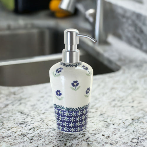 Blue Daisy Soap Dispenser Polish Pottery