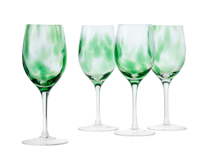 Polish Pottery Green Confetti Wine Glass Set