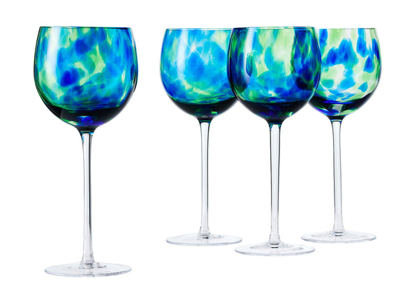 Cobalt and Green Confetti Large Wine Glass Set