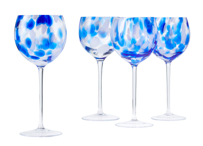 Polish Pottery Cobalt and Opal Confetti Large Wine Glass Set