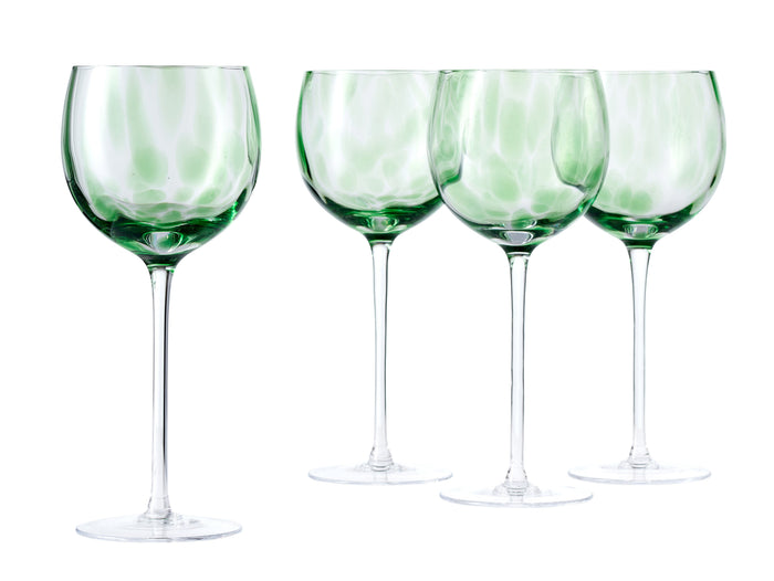 Polish Pottery Green Confetti Large Wine Glass Set