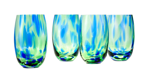 Cobalt and Green Confetti Water Glass Set