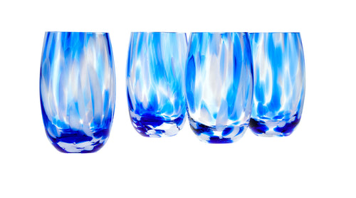 Polish Pottery Cobalt and Opal Confetti Water Glass Set