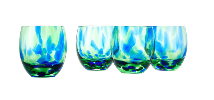Polish Pottery Cobalt and Green Confetti Juice Glass Set