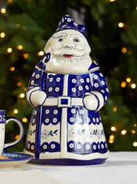 Blue Violet Santa Cookie Jar Polish Pottery