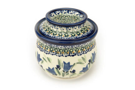 Blue Tulip French Butter Dish Polish Pottery