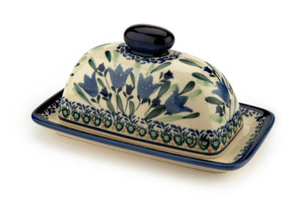 Blue Tulip Butter Dish Polish Pottery