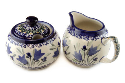 Blue Tulip Cream & Sugar Set Polish Pottery